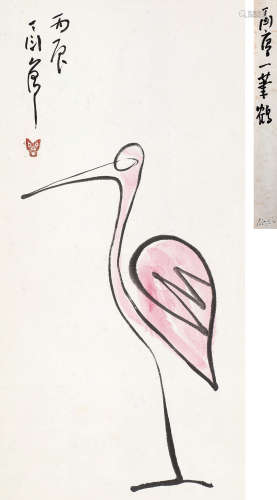 丁衍庸（1902～1978） 1976年作 一笔鹤 立轴 设色纸本