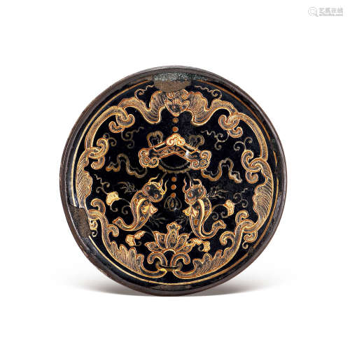 清中期 黑漆描金福磬有余纹铜镜