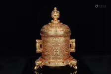 A QING DYNASTY  PALACE GILT BRONZE CENSER