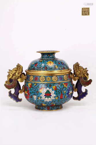 A QING DYNASTY CLOISONNE ENAMEL BRONZE CENSER