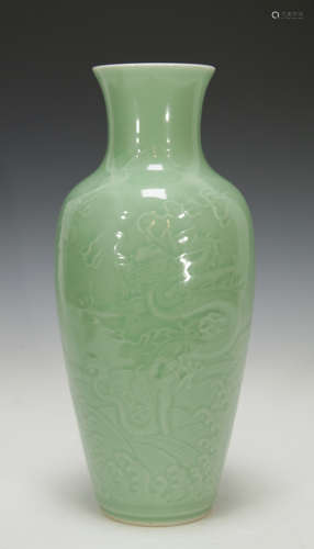 Chinese Celadon Glazed Porcelain Vase w/ Shadow