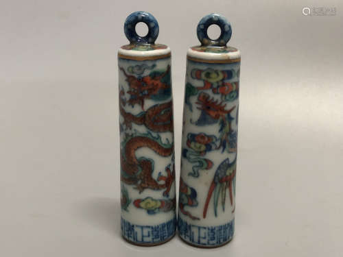 Pair Of Chinese Famille Verte Ornament