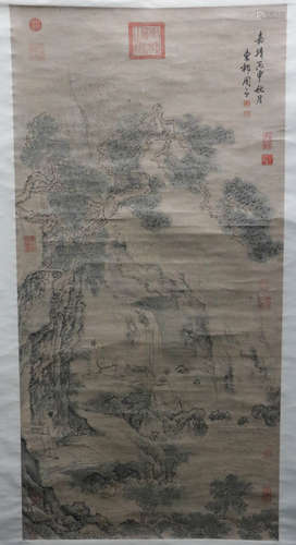 Chinese water color painting of landscape figures