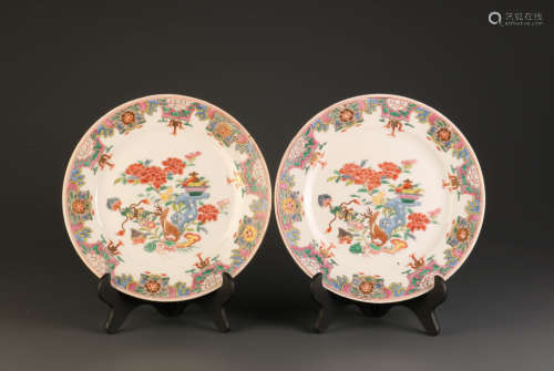 Pair of Chinese Porcelain Plates Famille Rose