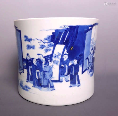 Qing Dynasty Blue And White Porcelain Brush Pot