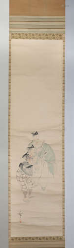 Japanese Ink/Color Painting on Scroll, Signed