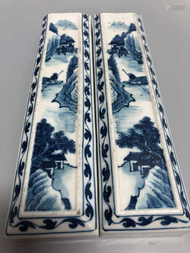 Pair Of Chinese Blue And White Paper Weight