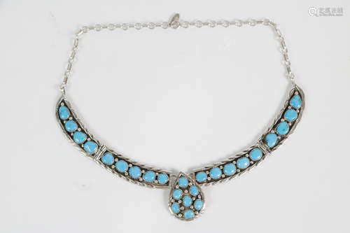 A Turquoise Necklace Mounted w/ 925 Silver