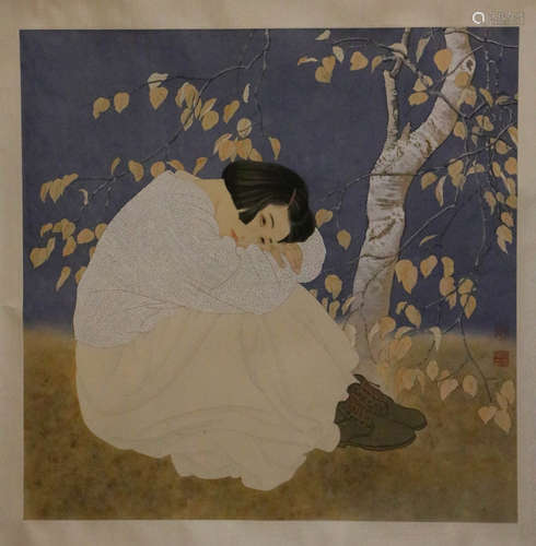 He, Jia Ying. Chinese water color painting of girl