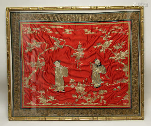 Chinese Embroidery Silk Painting of Two Figures