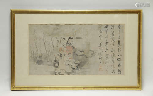 Chinese Antiuqe Painting w Calligraphy in Frame