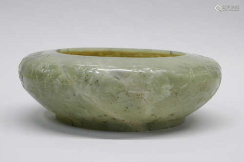 Chinese green celadon jade carving of brush washer