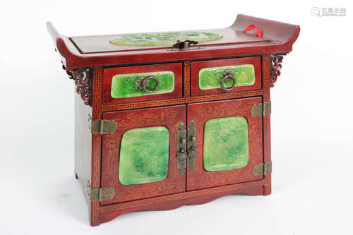 Chinese Wood Cabinet w/ Multi Layer & Calligraphy