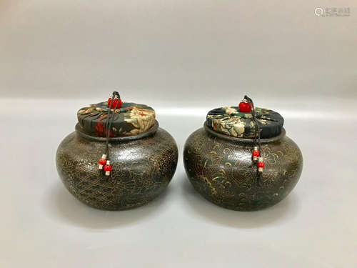 Pair Of Chinese Zisha Color Tea Caddy