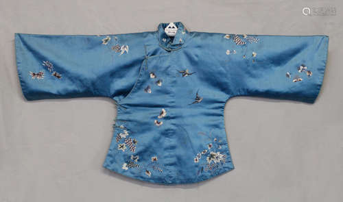 Chinese Blue Silk Embroidery Lady Shirt