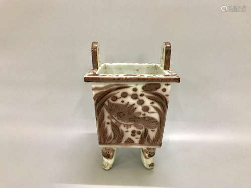 Chinese Cooper Red Glaze Porcelain Burner