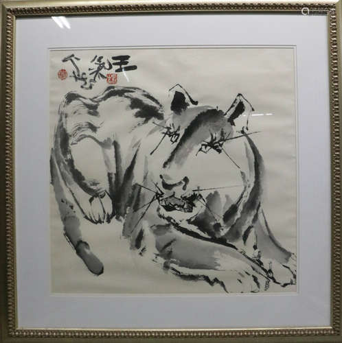 Chinese ink color painting of tiger