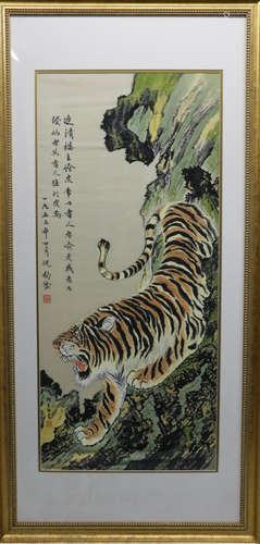 Chinese needle point point textile of a tiger