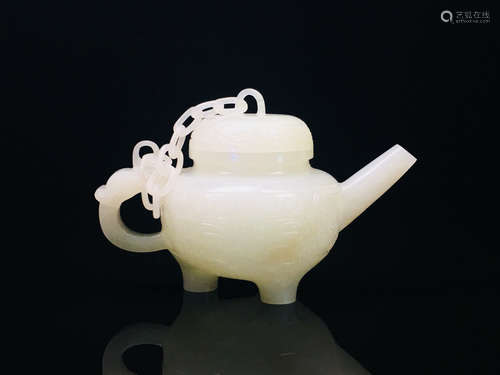 Chinese White Jade Beast Tea Pot