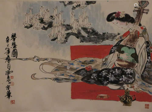 Feng, Yuan. Chinese water color painting of lady