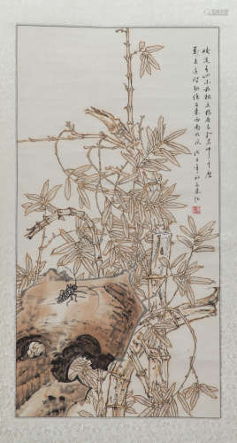 Chinese Ink and Color Scroll Painting of Bamboo