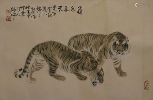 Feng, Shi Zhong.Chinese painting of two tigers