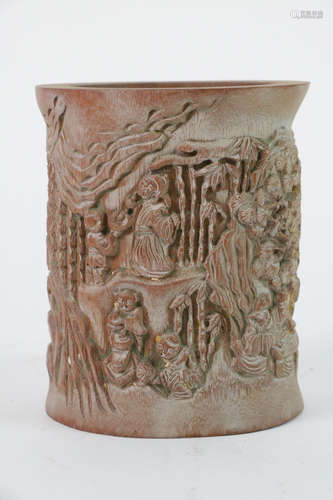 Chinese bamboo brush pot with carving