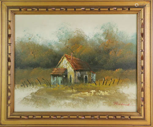 Oil on canvas painting of small house