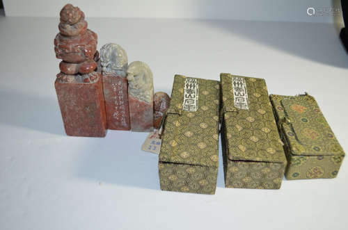 4 Vintage Chinese Carved Soapstone seals