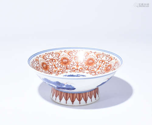 Chinese Blue And White Porcelain High Foot Bowl