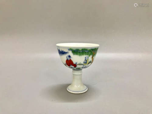 Chinese Famille Verte Porcelain High Foot Cup