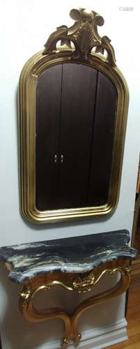 Pair Of Gilt wood carved marble top console mirror