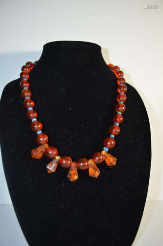 Chinese silver antique Amber  necklace.