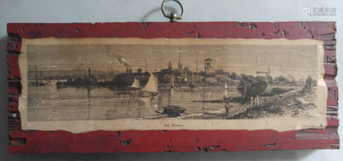 Vintage etching on paper of Sag Harbor New York