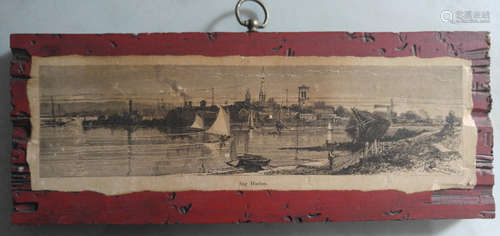 Vintage etching on paper of Sag Harbor New York