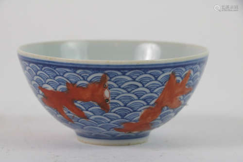 Chinese blue and white iron red porcelain bowl