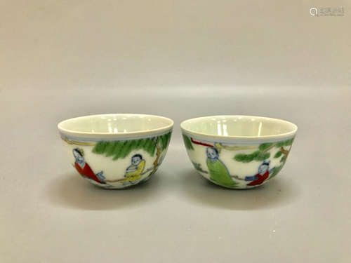 Pair Of Famille Verte Porcelain Tea Cup