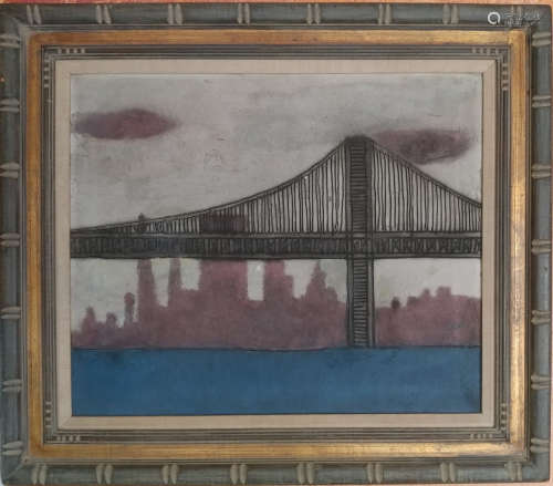 Oil on canvas of the Manhattan Bridge.