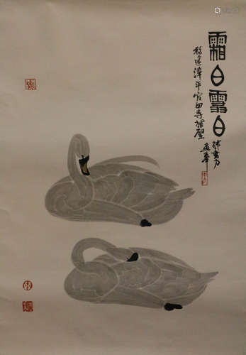 Han ShuLi. Chinese water color painting of ducks