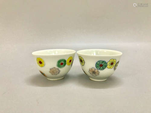 Pair Of Chinese Famille Verte Porcelain Tea Cup