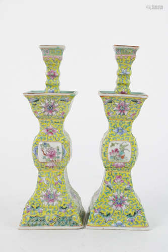 Pair of Chinese porcelain candle sticks