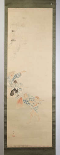 Japanese Ink/Color Painting on Scroll, Signed