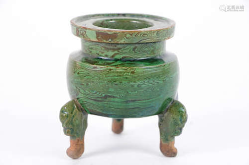 Chinese malachite glazed porcelain incense burner