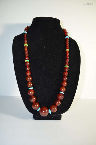 Chinese antique silver cherry Amber necklace