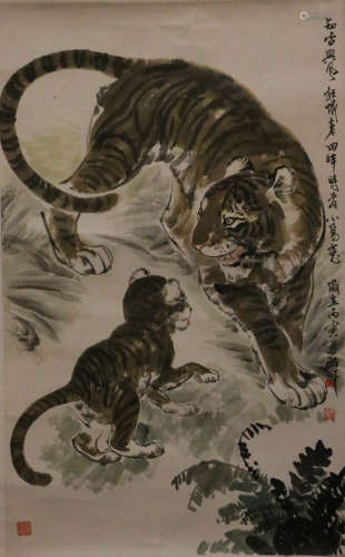 Wang, WeiZhen. Chinese color painting of tigers