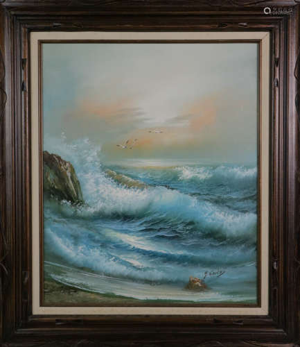 Oil on canvas painting of ocean
