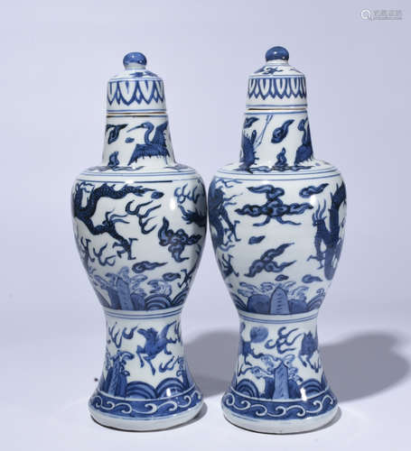 Pair Of Blue And White Floral Vase