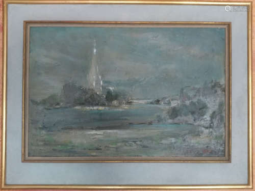 Antique oil on canvas of the seascape.