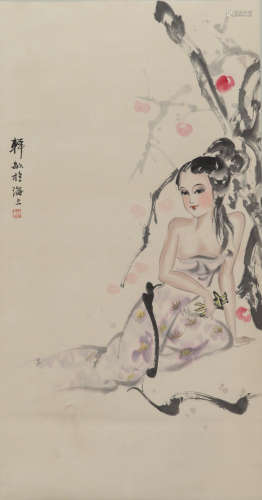 Chinese Ink and Color Scroll Painting of a Figure