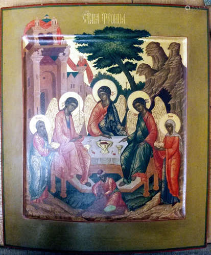 Antique Russian icon of Trinity.